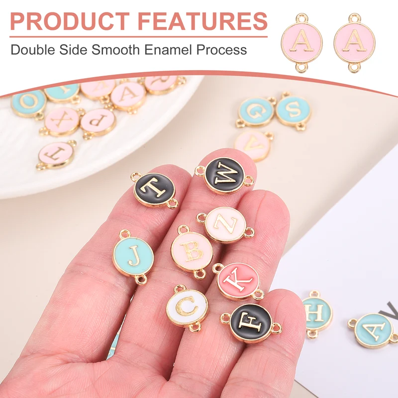 52 Pcs Letter Initial Charm A-Z Double Hanging Round Letter Charm(Blue, Pink)