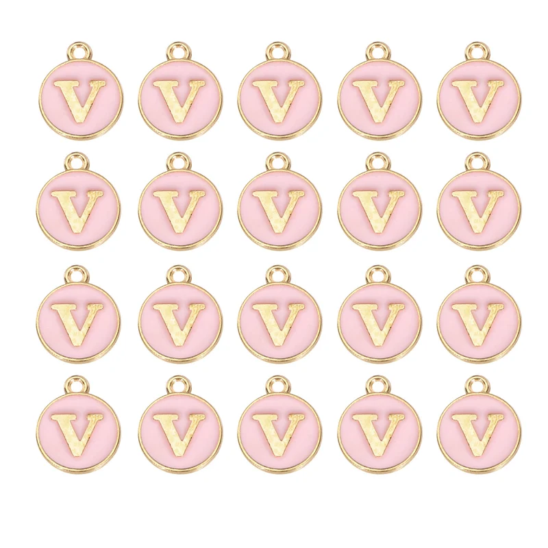36pcs Letter V Pendants Double Sided Charm Enamel Alphabet Pendant Gold & Pink