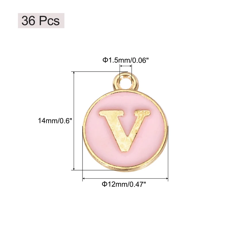 36pcs Letter V Pendants Double Sided Charm Enamel Alphabet Pendant Gold & Pink