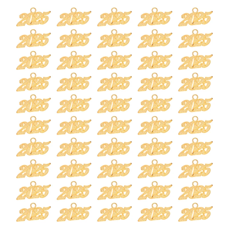 2025 Graduation Tassel Charm, 50 Pcs Alloy 2025 Year Large Letter Charm, Gold