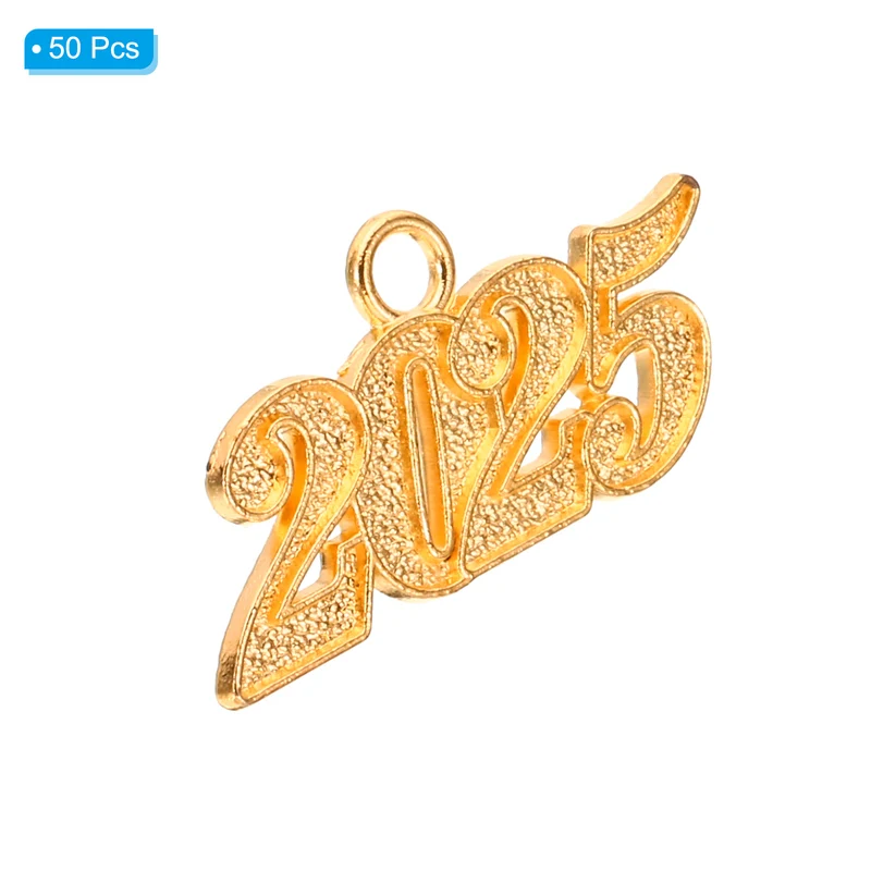 2025 Graduation Tassel Charm, 50 Pcs Alloy 2025 Year Large Letter Charm, Gold