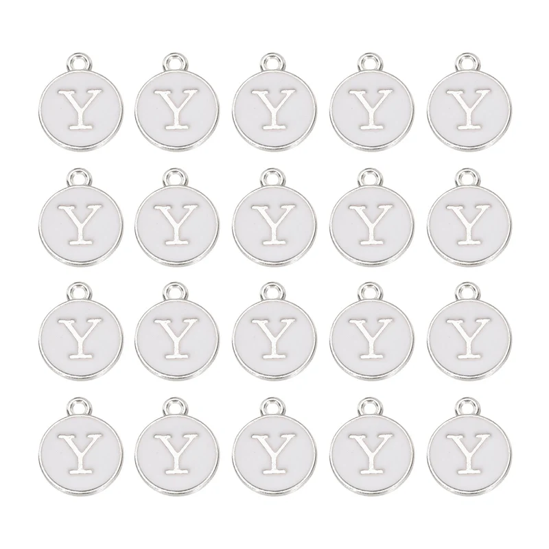 36pcs Letter Y Pendants Double Sided Charm Enamel Alphabet Pendant White & White