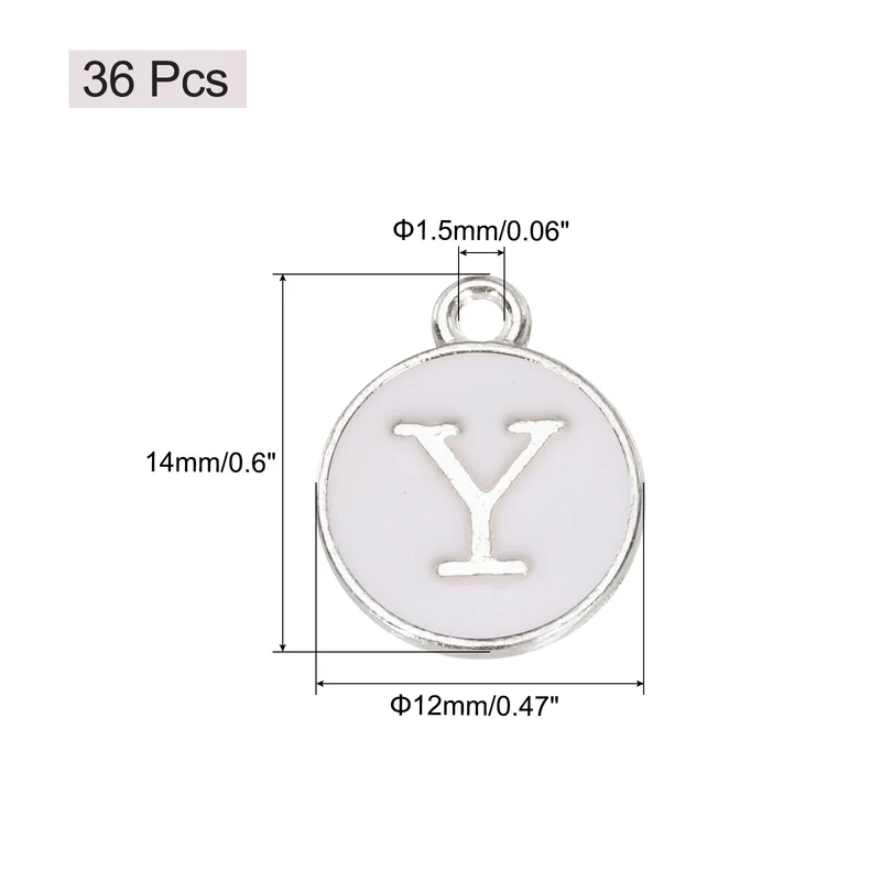36pcs Letter Y Pendants Double Sided Charm Enamel Alphabet Pendant White & White