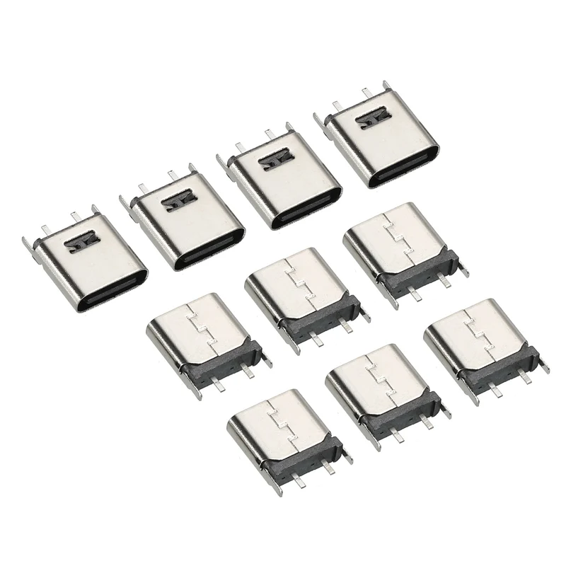 USB 3.1 Type C Connector 2Pins Female Plug Socket 180 Degree 10.5mm Long 10Pcs