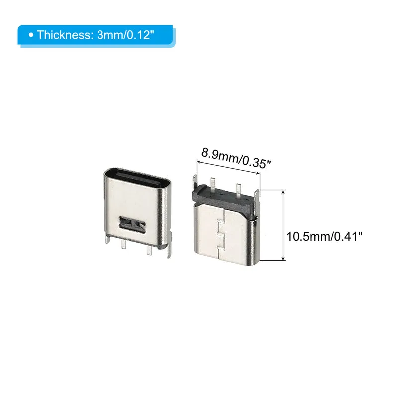 USB 3.1 Type C Connector 2Pins Female Plug Socket 180 Degree 10.5mm Long 10Pcs