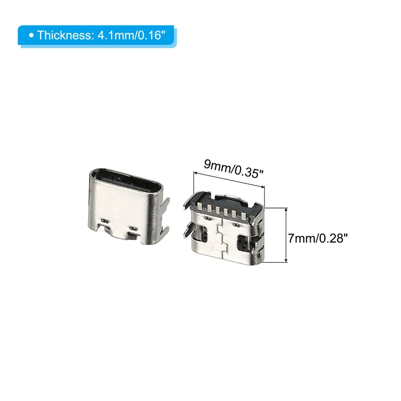 USB 3.1 Type C Connector 6Pins Female Plug Socket 90 Degree 7×9×4.1mm 20Pcs