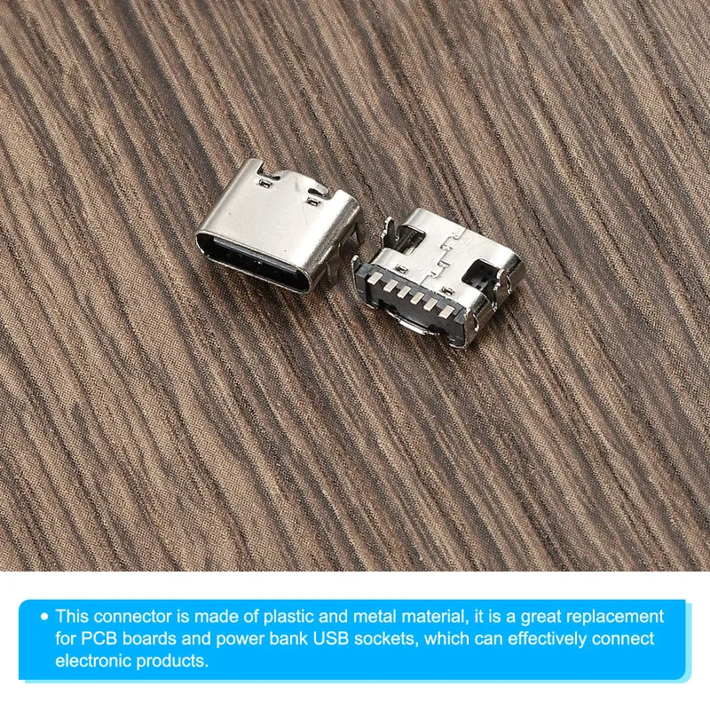 USB 3.1 Type C Connector 6Pins Female Plug Socket 90 Degree 7×9×4.1mm 20Pcs