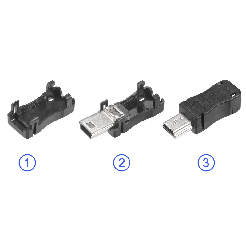 Mini USB 5 Pin DIY Connector Type Mini B Male Plug with Plastic Shell 15pcs
