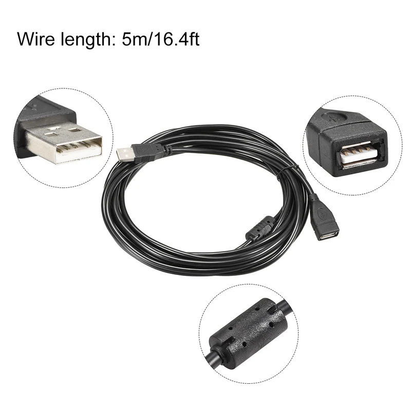 USB Extension Cable,5m Type a Male to USB a Female USB Wire Black