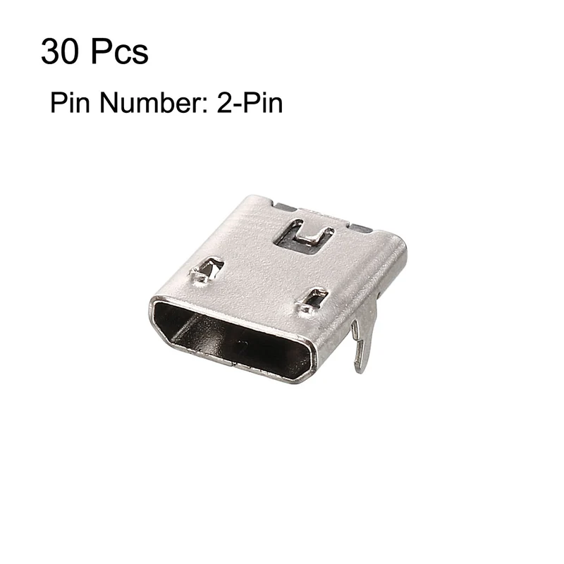 30 PCS Micro USB Female Socket Connector 2-Pin DIP 90 Degree Replacement Adapter