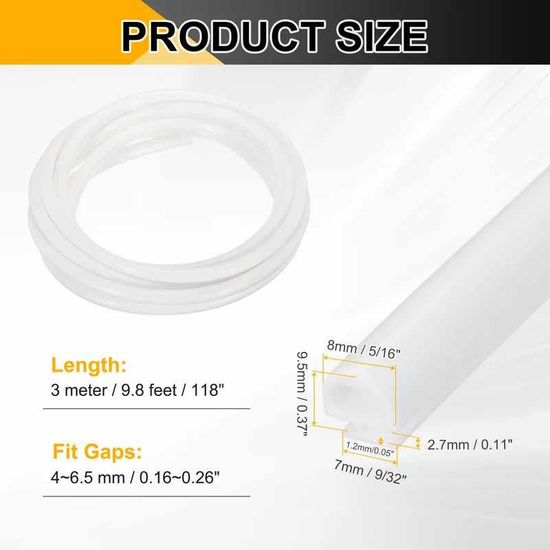 Weather Stripping Door Seal 5/16" Wide D-Shape Silicone 9/32" Slot 9.8Ft White