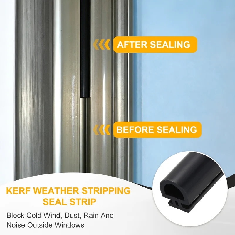 Weather Stripping Door Seal 5/16" Wide D-Shape Silicone 9/32" Slot 19.7Ft Black