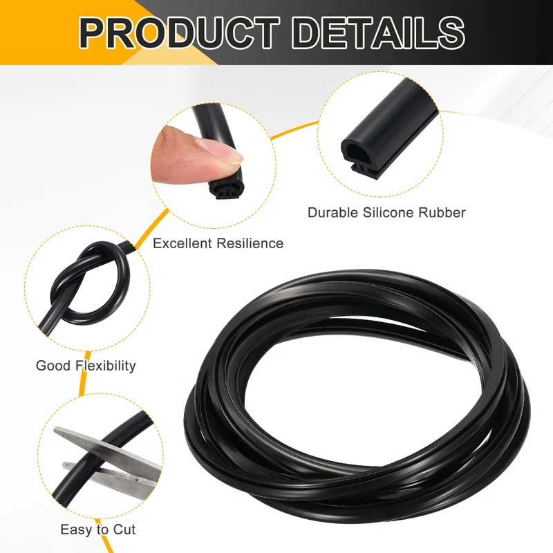 Weather Stripping Door Seal 5/16" Wide D-Shape Silicone 9/32" Slot 9.8Ft Black