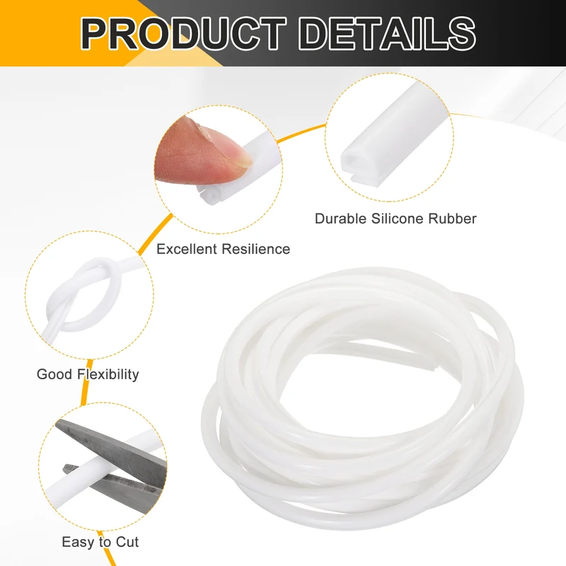 Weather Stripping Door Seal 5/16" Wide D-Shape Silicone 1/4" Slot 19.7Ft White