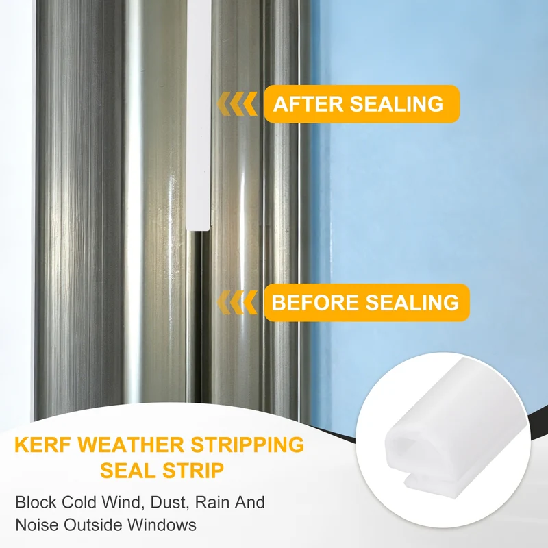 Weather Stripping Door Seal 5/16" Wide D-Shape Silicone 1/4" Slot 19.7Ft White