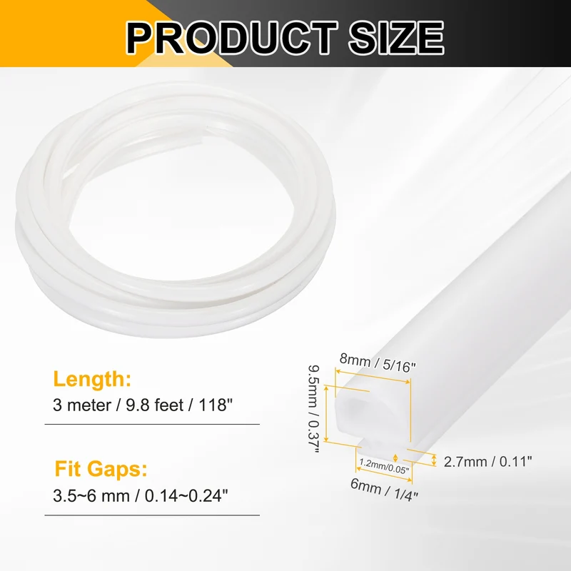 Weather Stripping Door Seal 5/16" Wide D-Shape Silicone 1/4" Slot 9.8Ft White