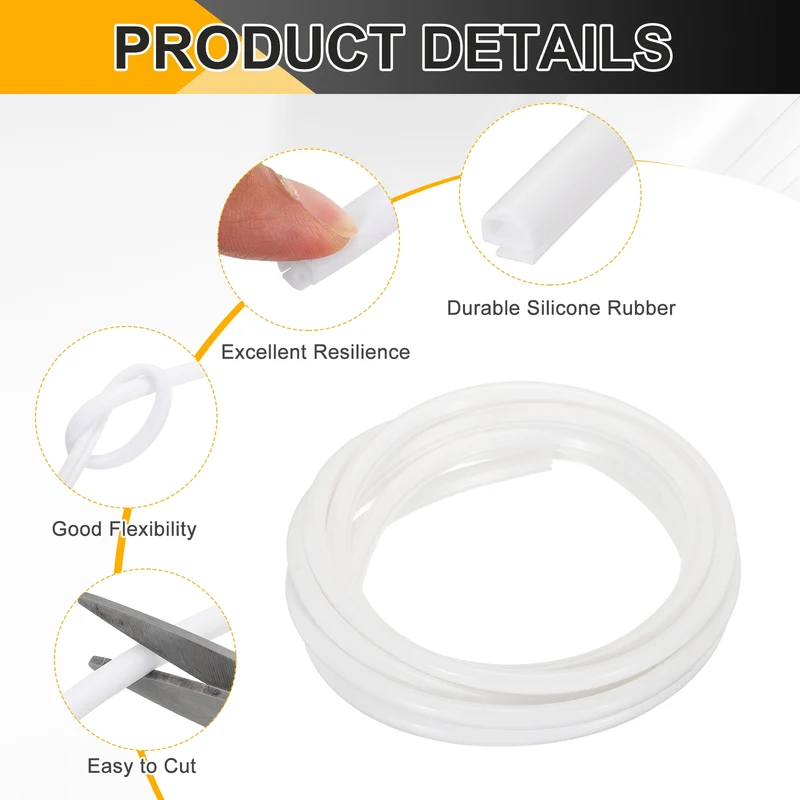Weather Stripping Door Seal 5/16" Wide D-Shape Silicone 1/4" Slot 9.8Ft White