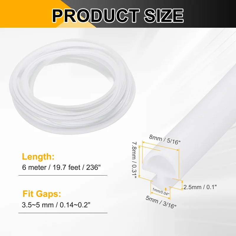 Weather Stripping Door Seal 5/16" Wide D-Shape Silicone 3/16" Slot 19.7Ft White