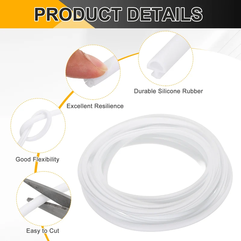 Weather Stripping Door Seal 5/16" Wide D-Shape Silicone 3/16" Slot 19.7Ft White