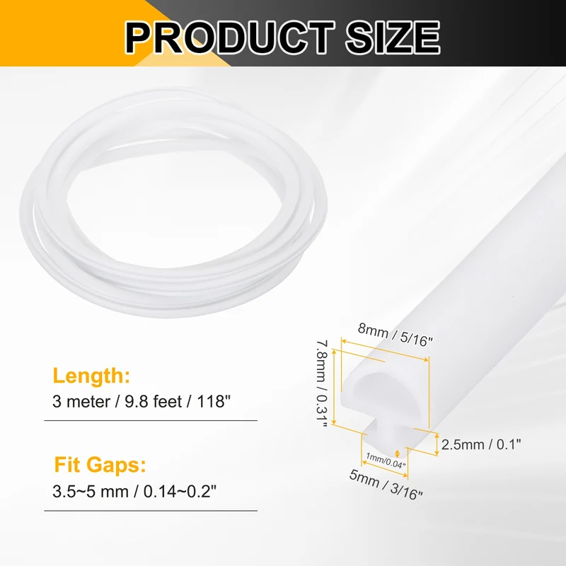 Weather Stripping Door Seal 5/16" Wide D-Shape Silicone 3/16" Slot 9.8Ft White