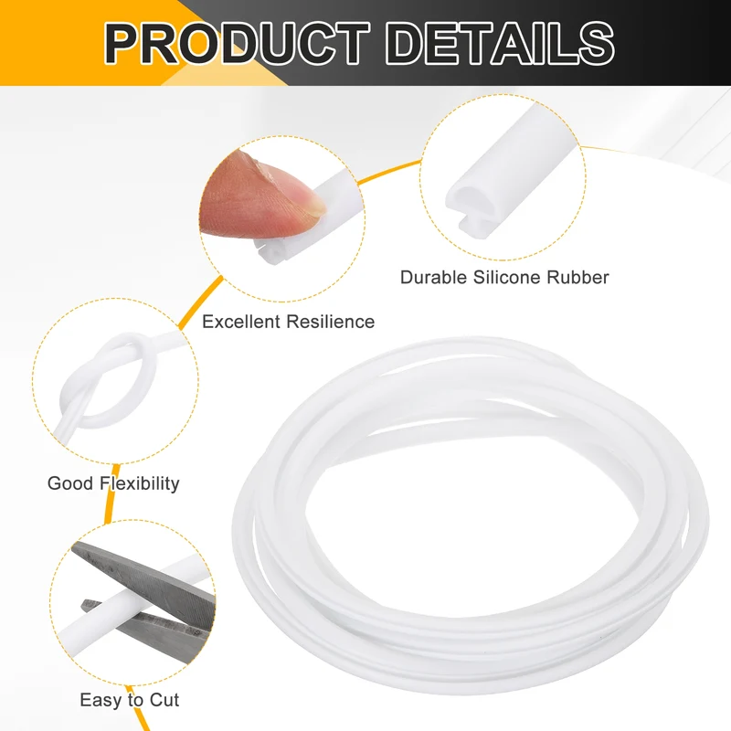 Weather Stripping Door Seal 5/16" Wide D-Shape Silicone 3/16" Slot 9.8Ft White