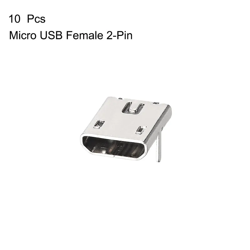 10PCS Micro USB Female Socket Connector 2-Pin DIP 90 Degree Replacement Adapter