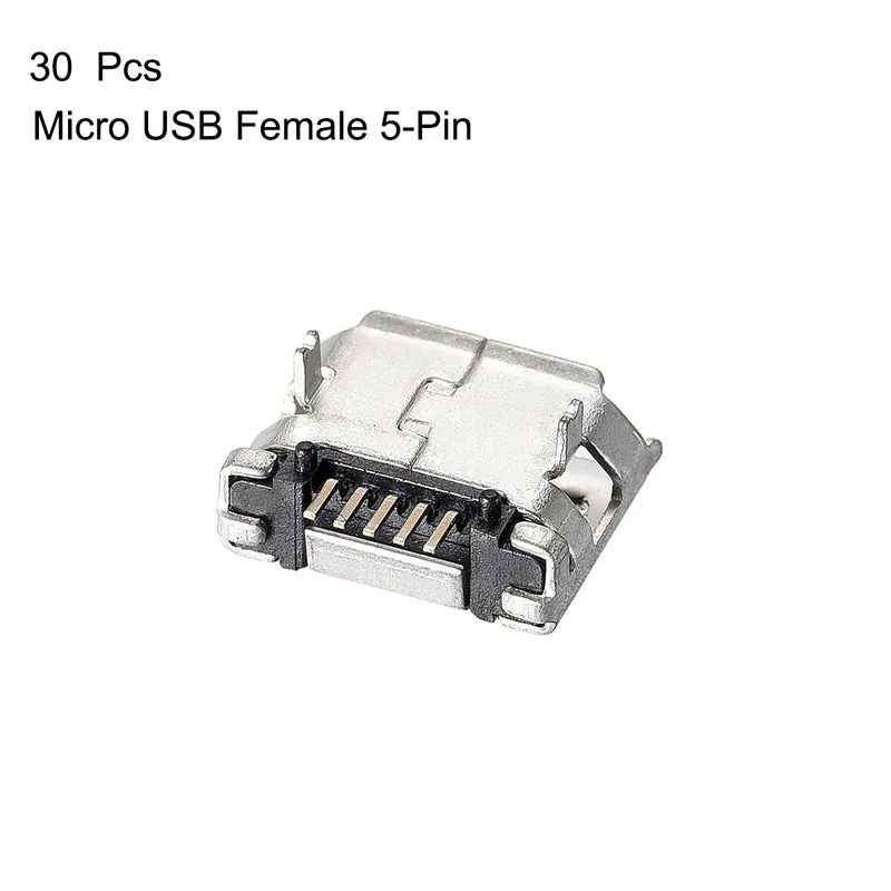 30X Micro USB Female Socket Connector Jack 5Pin DIP 180 Degree Adapter