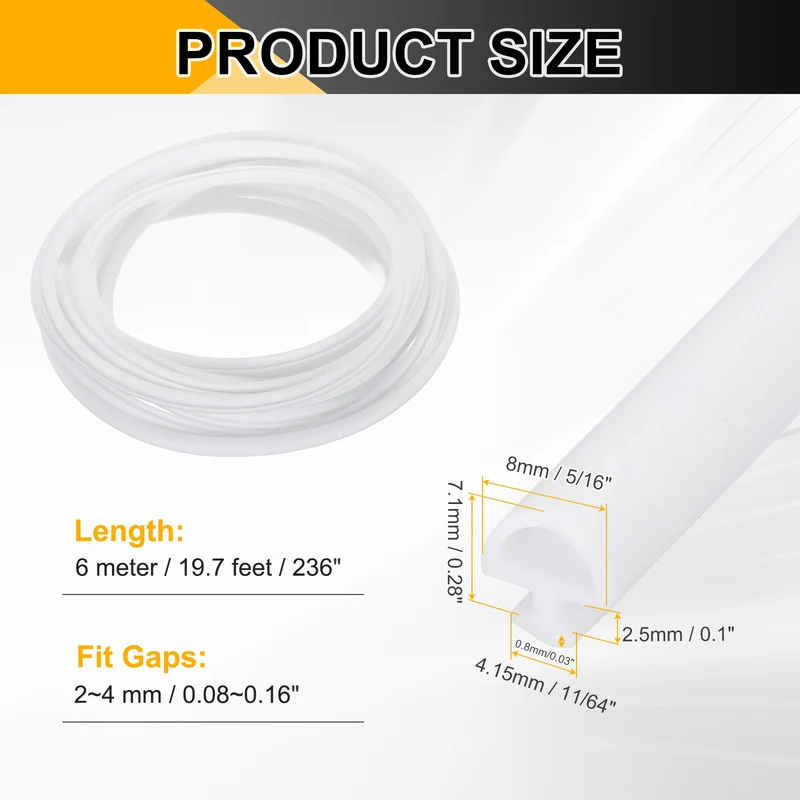 Weather Stripping Door Seal 5/16" Wide D-Shape for 11/64" Slot 19.7Ft White