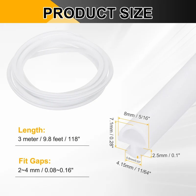 Weather Stripping Door Seal 5/16" Wide D-Shape for 11/64" Slot 9.8Ft White