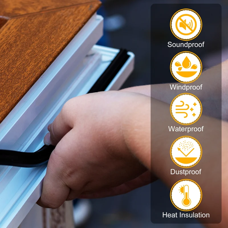 Weather Stripping Door Seal 21/64" Wide D-Shape for 9/32" Slot 19.7Ft Black