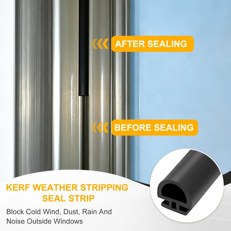 Weather Stripping Door Seal 21/64" Wide D-Shape for 9/32" Slot 9.8Ft Black