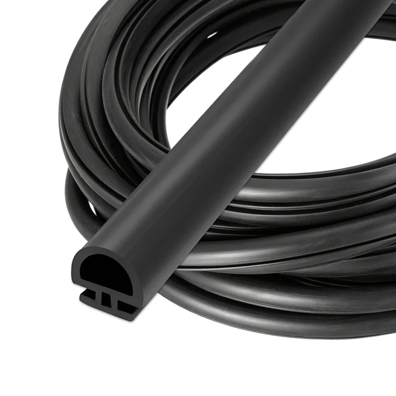 Weather Stripping Door Seal 11/32" Wide D-Shape for 3/16" Slot 19.7Ft Black