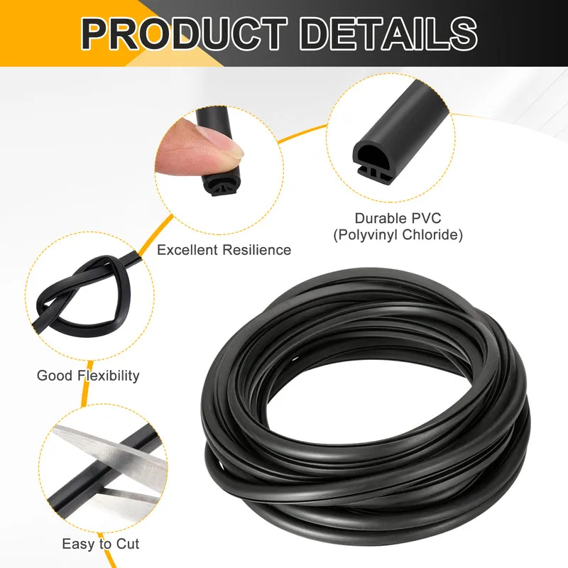 Weather Stripping Door Seal 11/32" Wide D-Shape for 3/16" Slot 19.7Ft Black