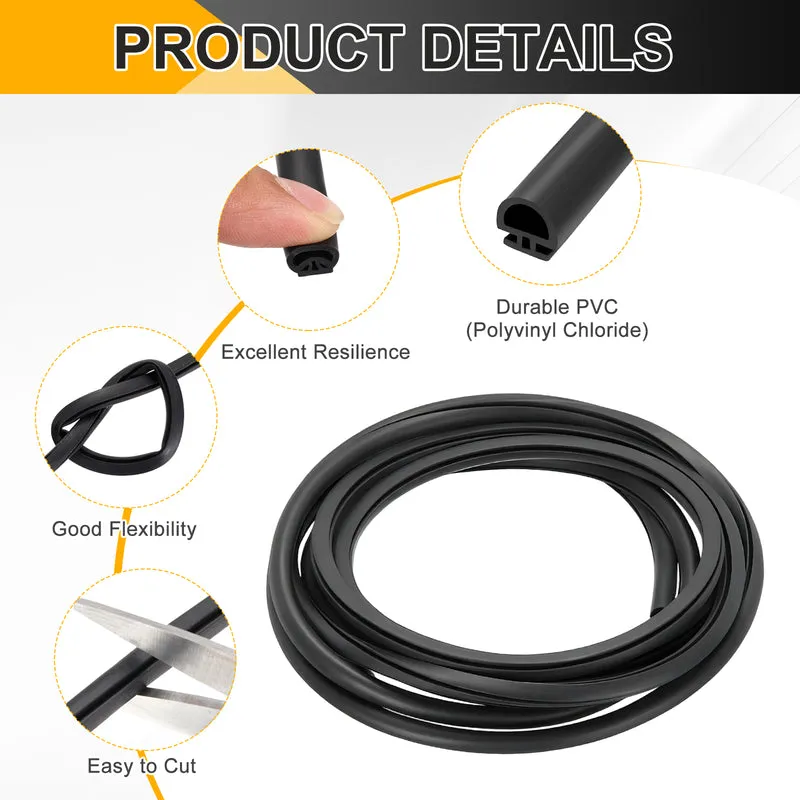Weather Stripping Door Seal 11/32" Wide D-Shape for 3/16" Slot 9.8Ft Black
