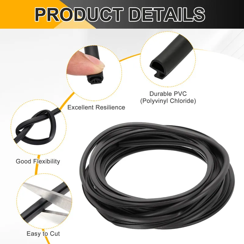 Weather Stripping Door Seal 5/16" Wide D-Shape for 11/64" Slot 19.7Ft Black