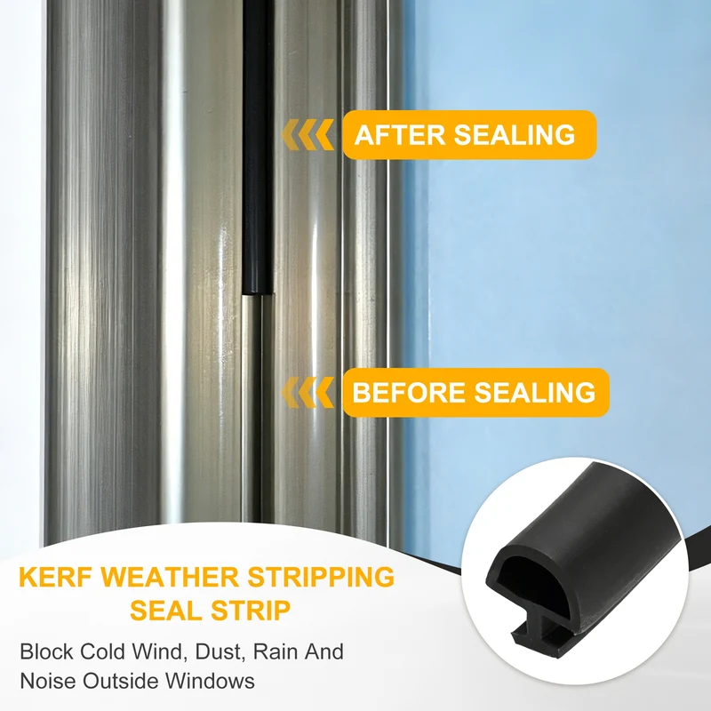 Weather Stripping Door Seal 5/16" Wide D-Shape for 11/64" Slot 19.7Ft Black