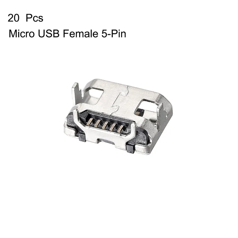 20X Micro USB Female Socket Connector Jack Port, 5-Pin DIP 180 Degree Adapter