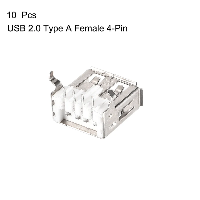 10PCS USB 2.0 Type a Female Socket Connectors Jack Port, 4-Pin DIP 90 Degree, Replacement Adapter