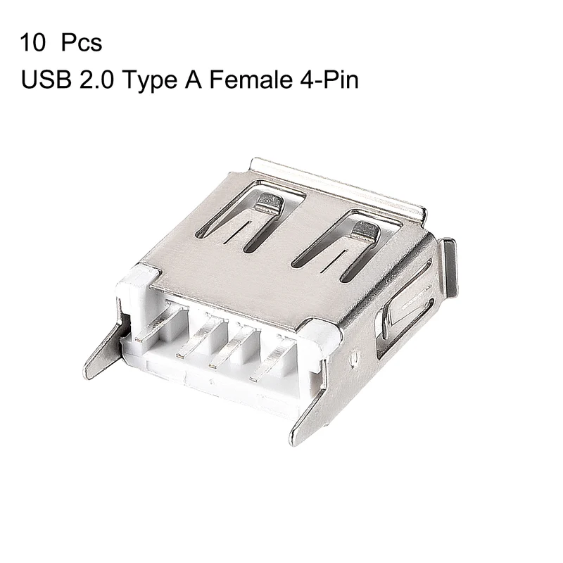 10PCS USB 2.0 Type A Female Socket Connector Port, 4-Pin DIP 180 Degree Adapter