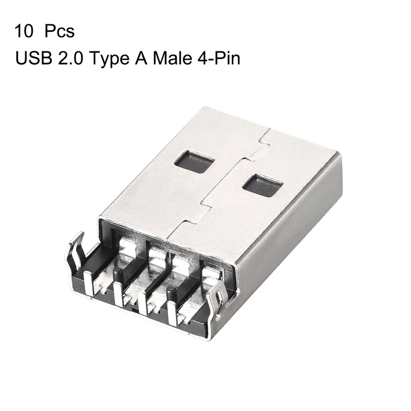 10PCS USB 2.0 Type A Male Socket Connector 4-Pin 90 Degree Replacement Adapter
