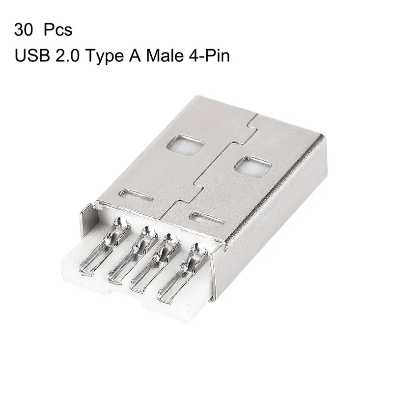 30X USB 2.0 Type A Male Socket Connector, 4-Pin DIP 180 Degree Repair Adapter