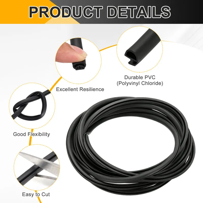 Weather Stripping Door Seal 5/16" Wide D-Shape for 11/64" Slot 9.8Ft Black