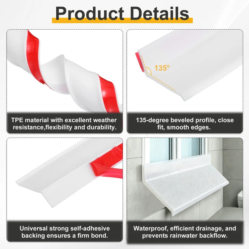 Self-Adhesive Door Rain Drip Guard Rain Deflector 39.4" x 2.17" White 2Pcs