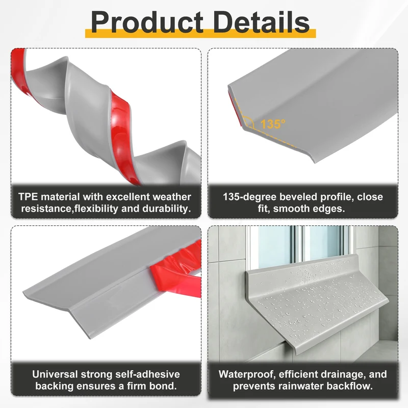 Self-Adhesive Door Rain Drip Guard Rain Deflector 39.4" x 2.17" Gray