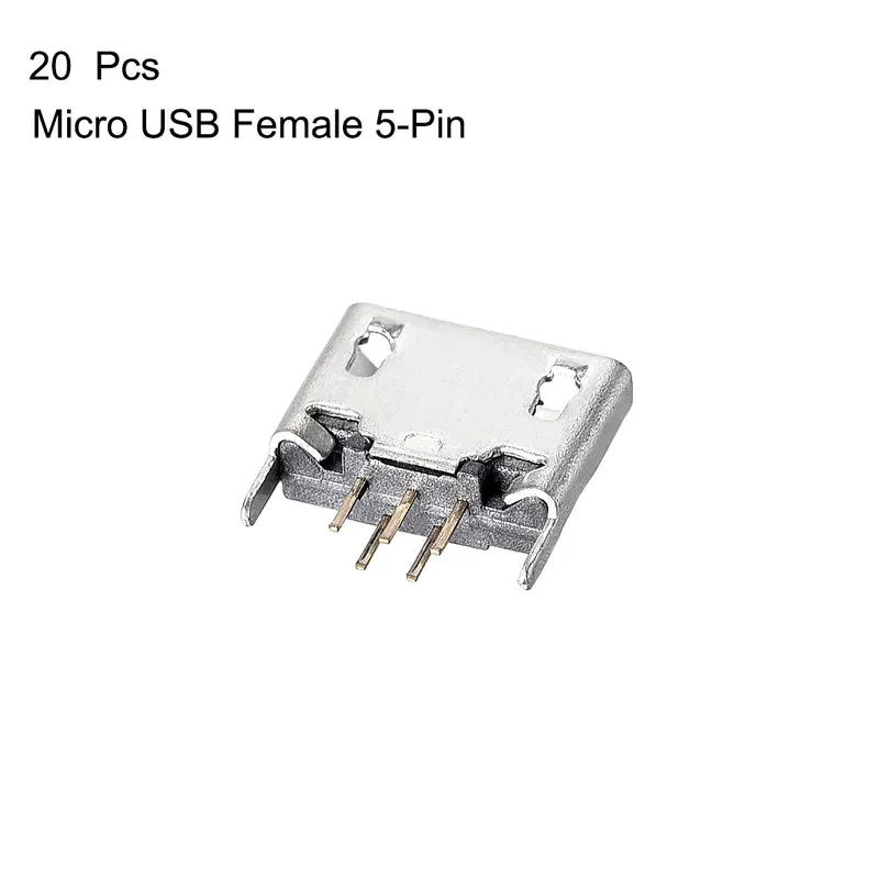 20PCS Micro USB Female Socket Connector Jack, 5-Pin DIP 180 Degree, Replacement Adapter