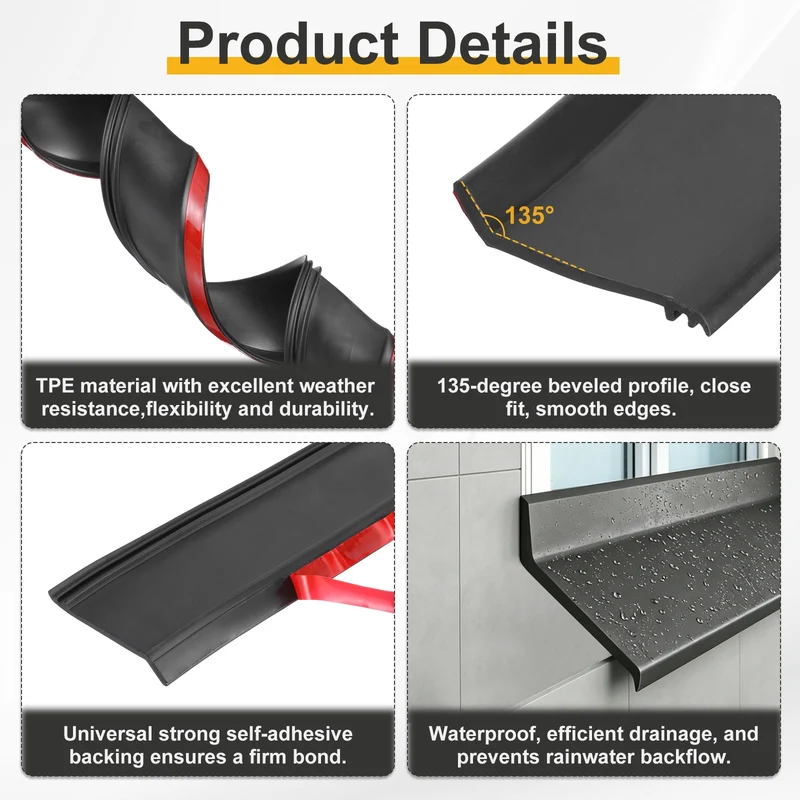 Self-Adhesive Door Rain Drip Guard Rain Deflector 39.4" x 1.97" Black