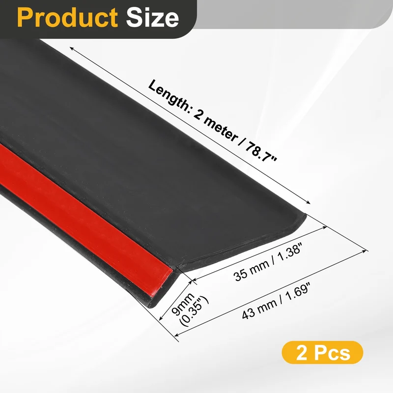 Self-Adhesive Door Rain Drip Guard Rain Deflector 78.7" x 1.69" Black 2Pcs