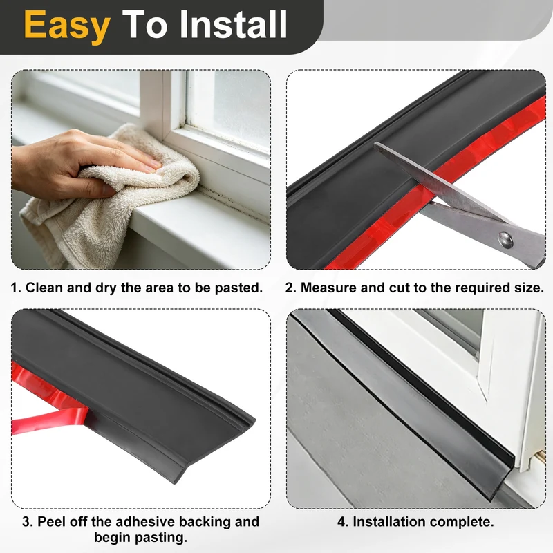 Self-Adhesive Door Rain Drip Guard Rain Deflector 39.4" x 1.69" Black 2Pcs