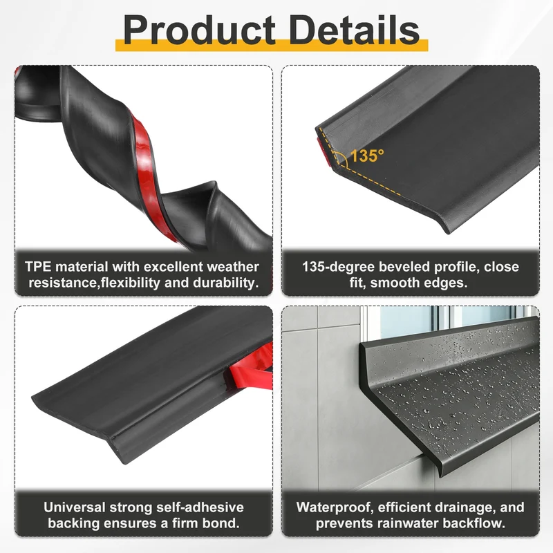 Self-Adhesive Door Rain Drip Guard Rain Deflector 19.7" x 1.69" Black 2Pcs
