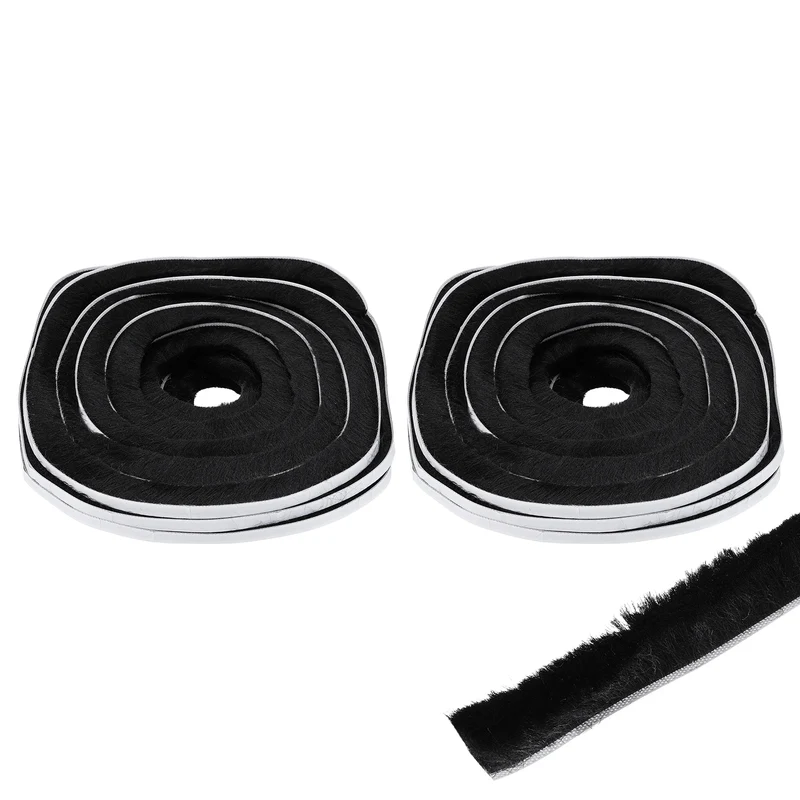 2Pcs Brush Weather Stripping 11/32"x29/32"x24.9Ft Self-Adhesive Seal Strip Black